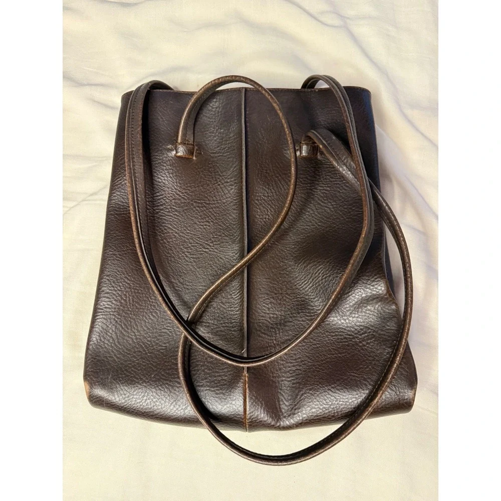 Vintage Liz Claiborne North South Leather Tote Chocolate Brown 90s